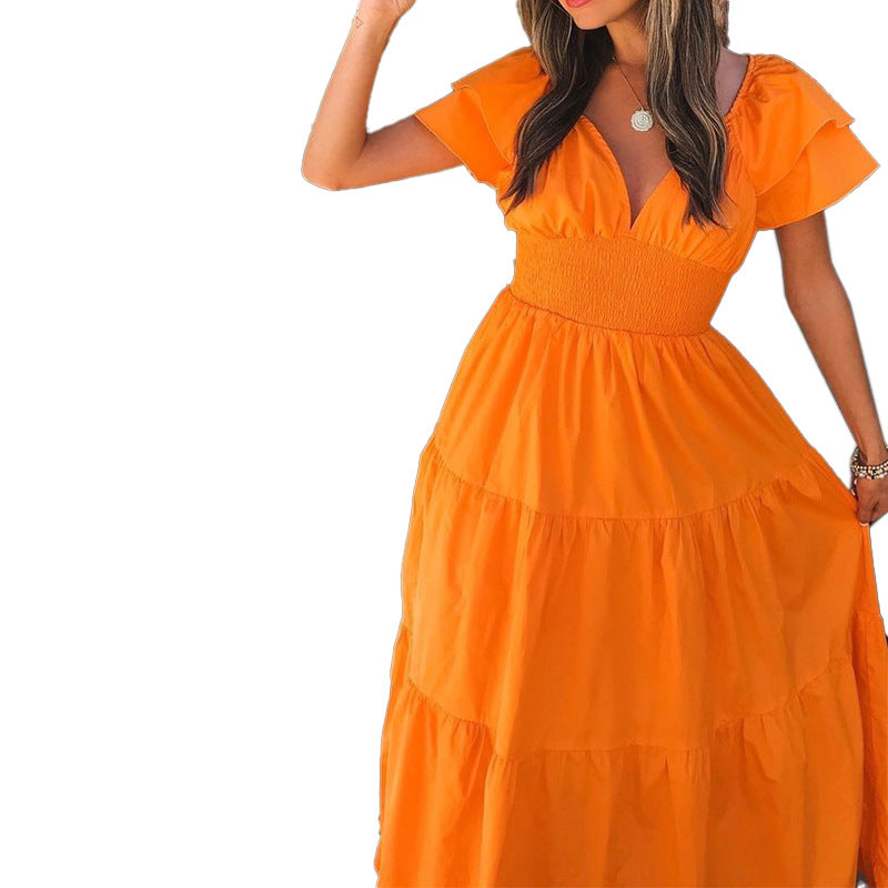 Lainey Cotton Ruffle Midi Dress - Orange