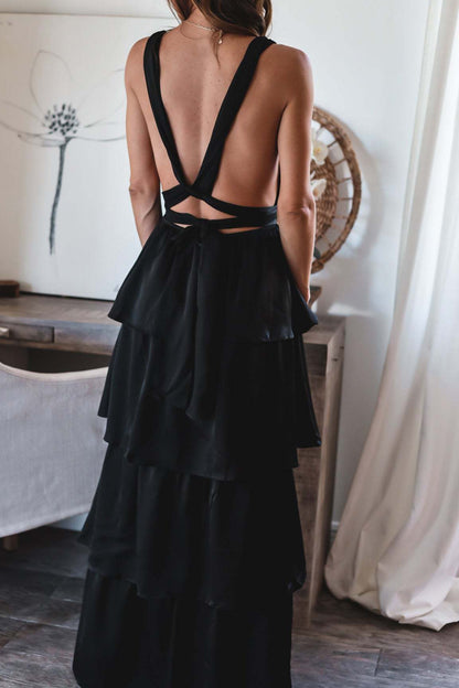 Formal Introduction Ruffle Tiered Maxi Dress - Black