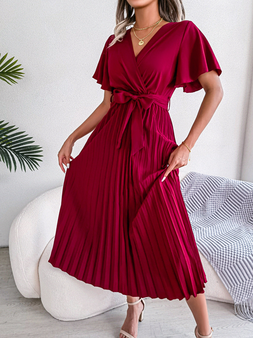 Marlene Pleated Wrap Midi Dress