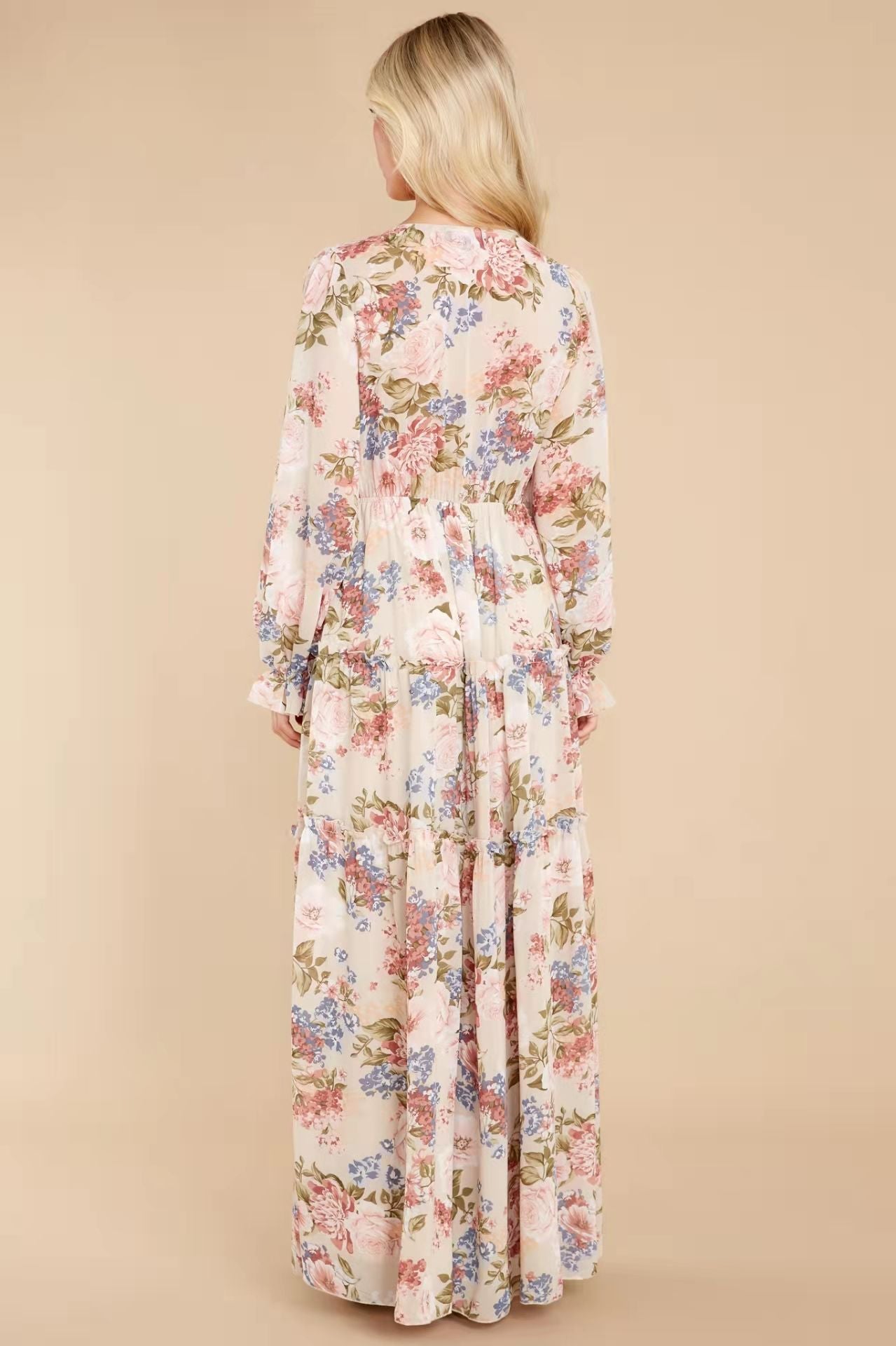 Gracefully Yours Floral Chiffon Boho Maxi Dress