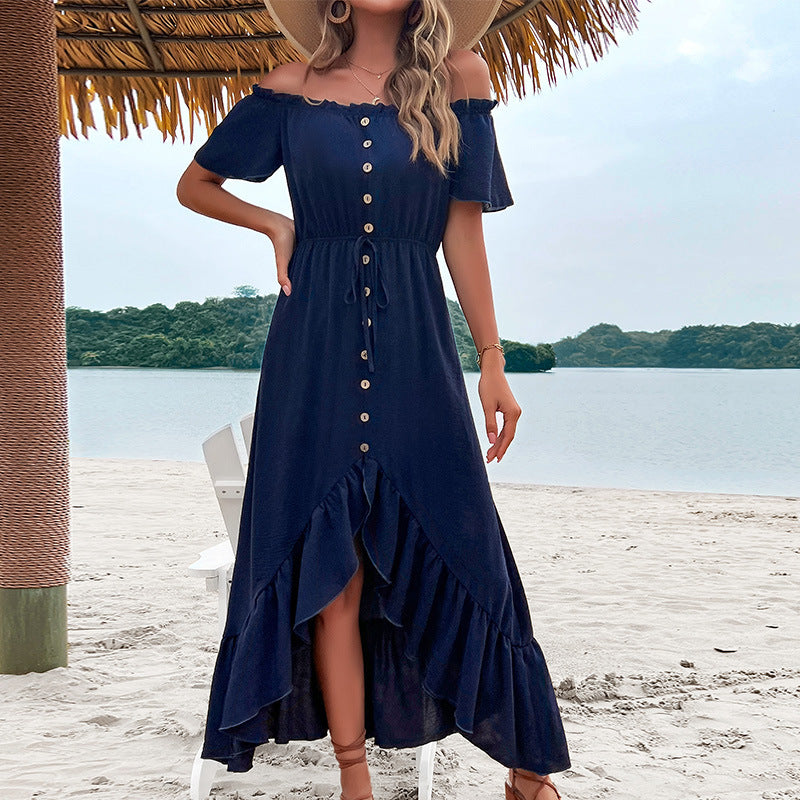 Some Like It Hot Smocked Off The Shoulder Dress - Navy