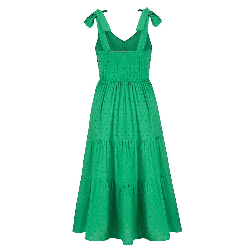 Parisa Embroidered Tiered Midi Dress - Green