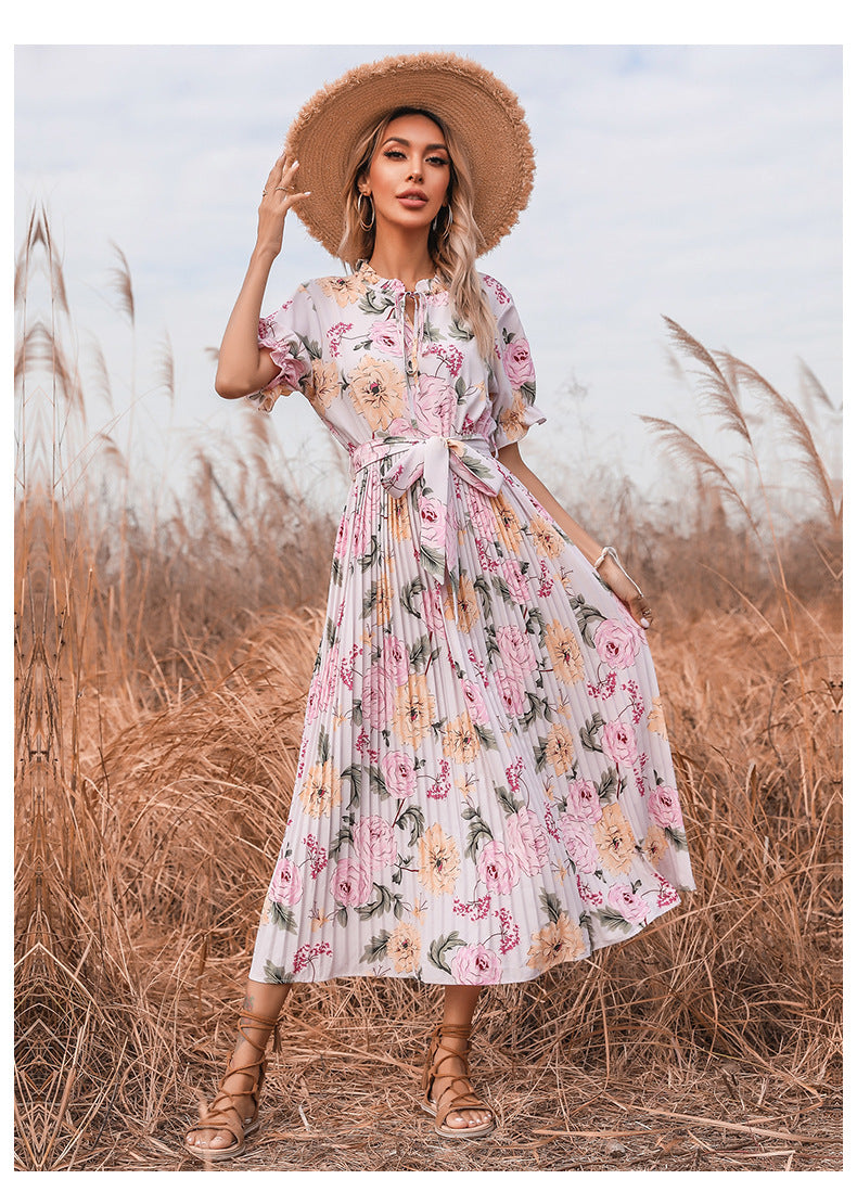 PREORDER - Quiet Escape Floral Pleated Midi Dress - Ivory