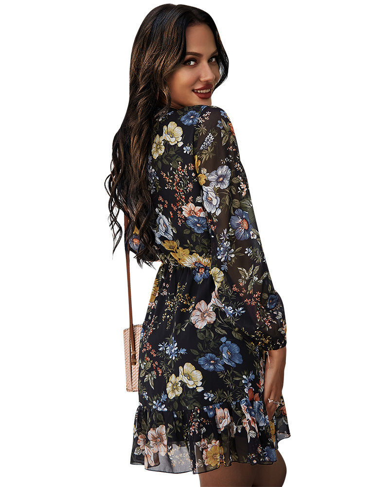 Palazzo Floral Ruffle Wrap Dress