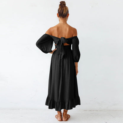 Samantha Puff Sleeve Midi Dress - Black