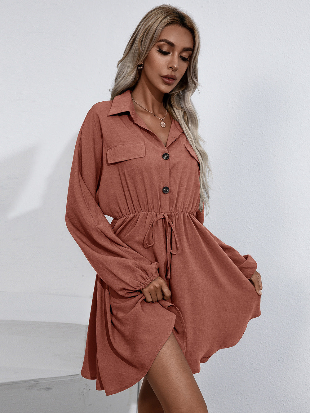 Remy Cotton Pocketed Shirt Dress - Wine - FINAL SALE