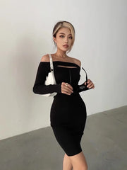 Victory Ribbed Off The Shoulder Midi Dress - Black