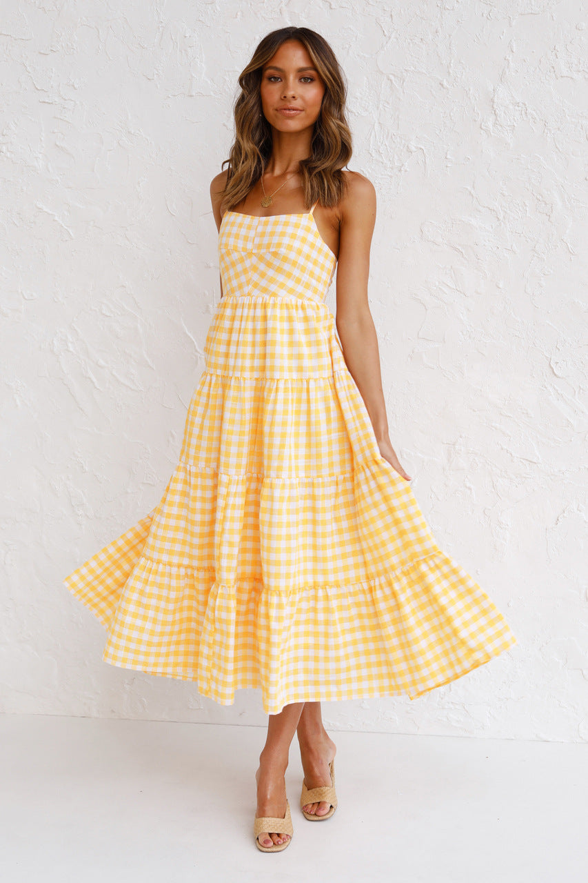 Kinslee Smocked Gingham High Low Maxi Dress - Yellow