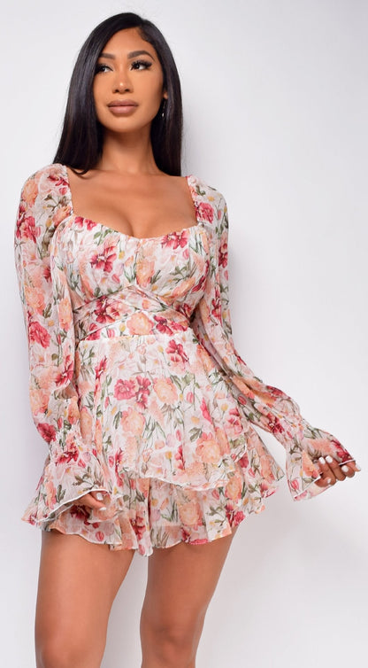 Esperanza Floral Adjustable Balloon Sleeve Dress