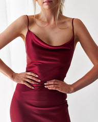 Night To Remember Satin Maxi Dress - Merlot