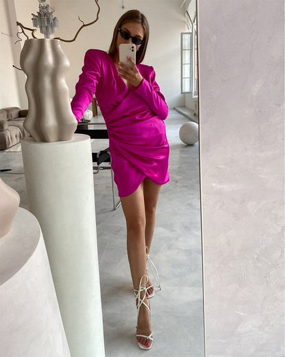 Esther Satin Drape Midi Dress - Magenta - FINAL SALE