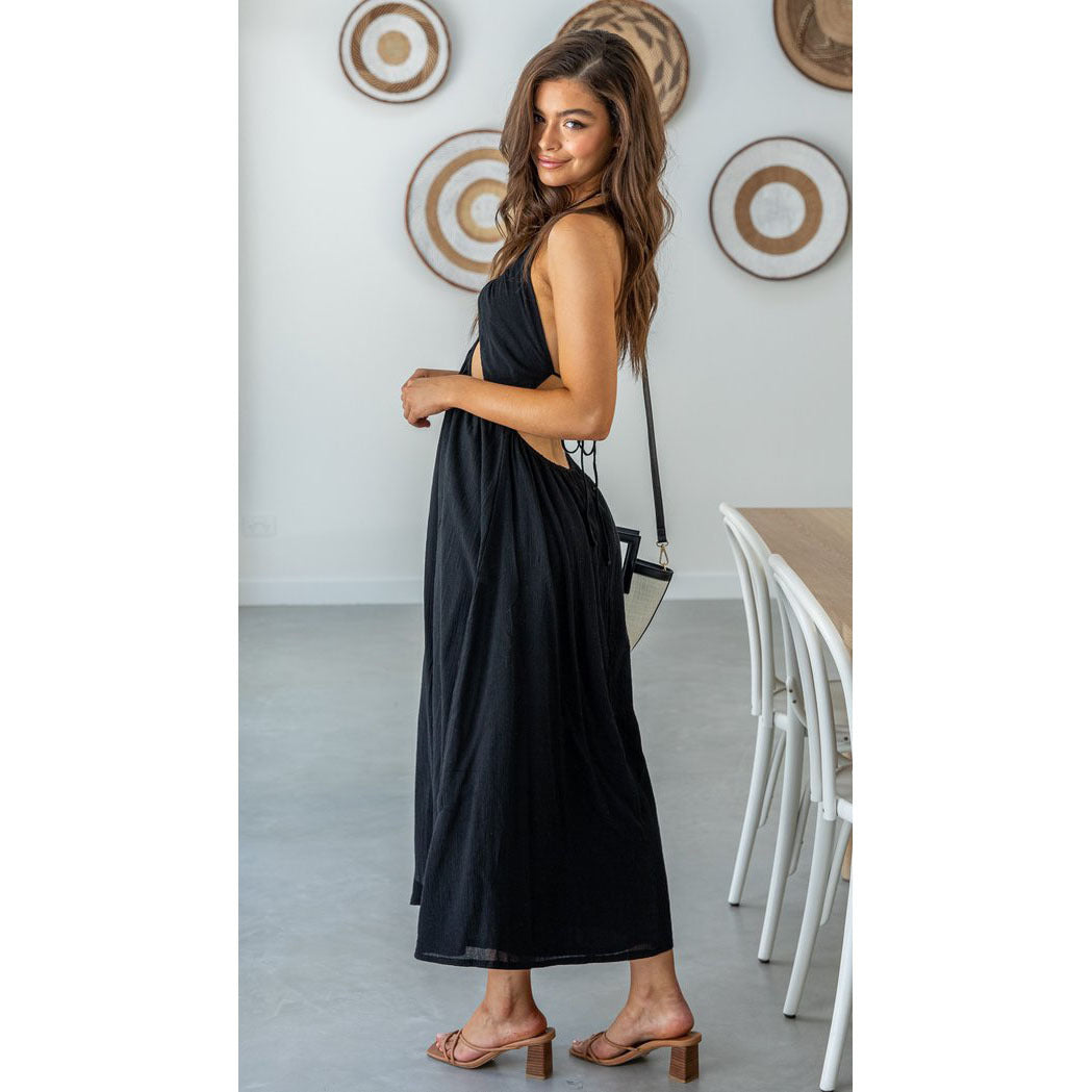 Veronique Cotton Blend Cutout Maxi Dress - Black - FINAL SALE