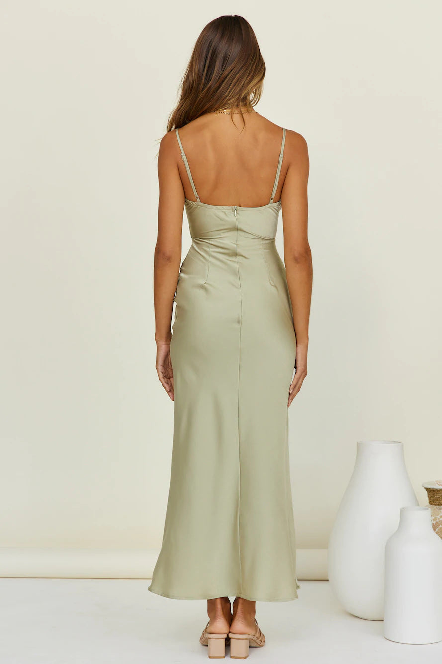 Kizzie Satin Cutout Maxi Dress - Sage - FINAL SALE