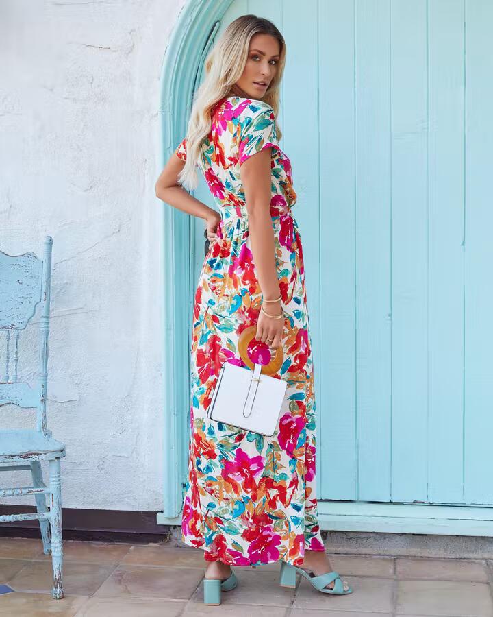 Dear Heart Floral Bardot Wrap Maxi Dress