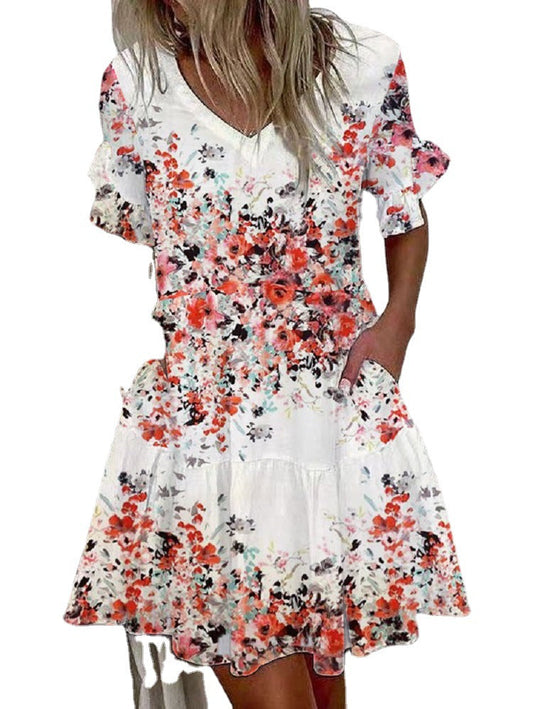 Etta Pocketed Floral Tiered Babydoll Dress