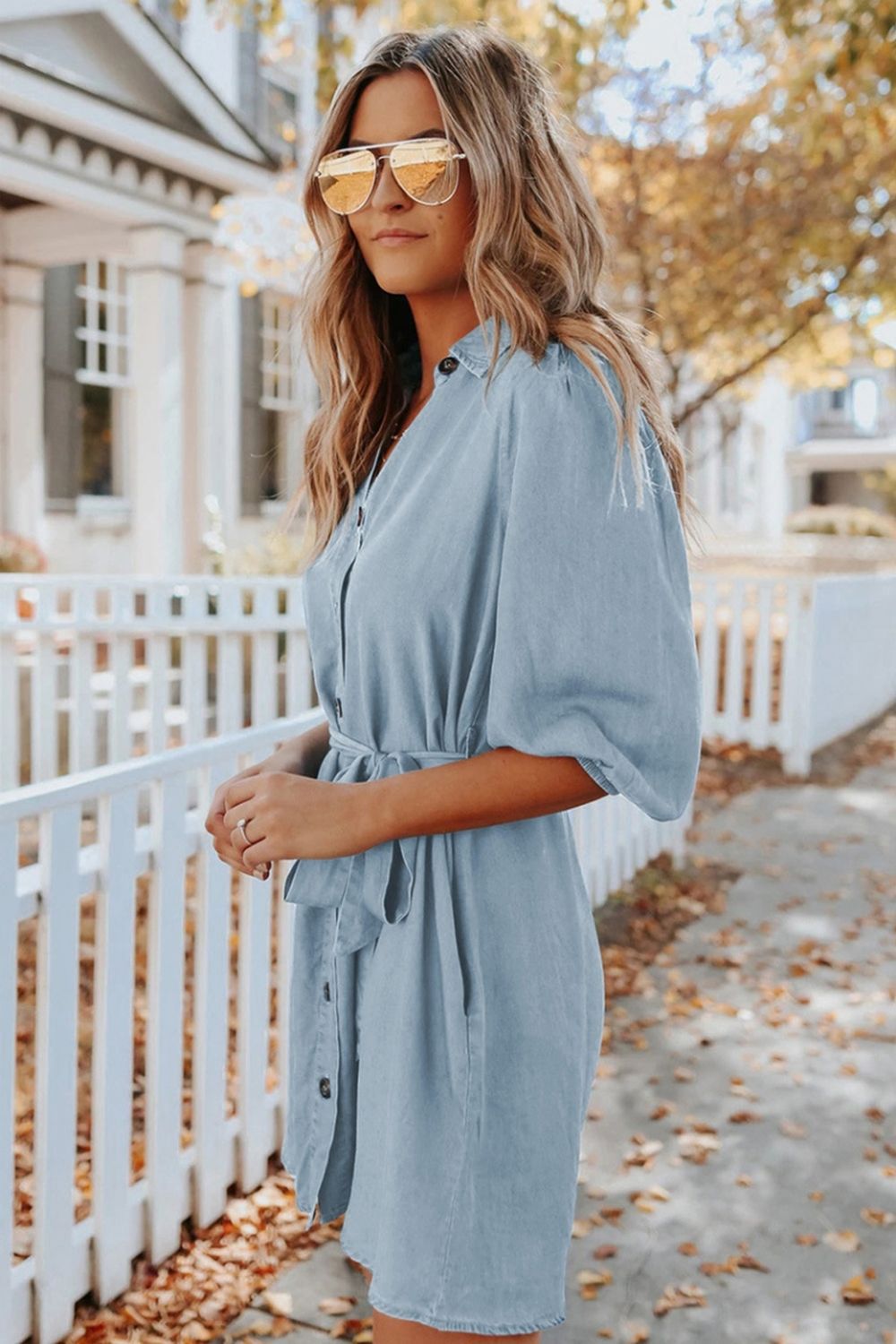 Hugo Tencel Pocketed Chambray Shirt Dress