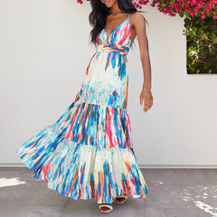 Waterdrop Tiered Shimmer Midi Dress - Blue Multi