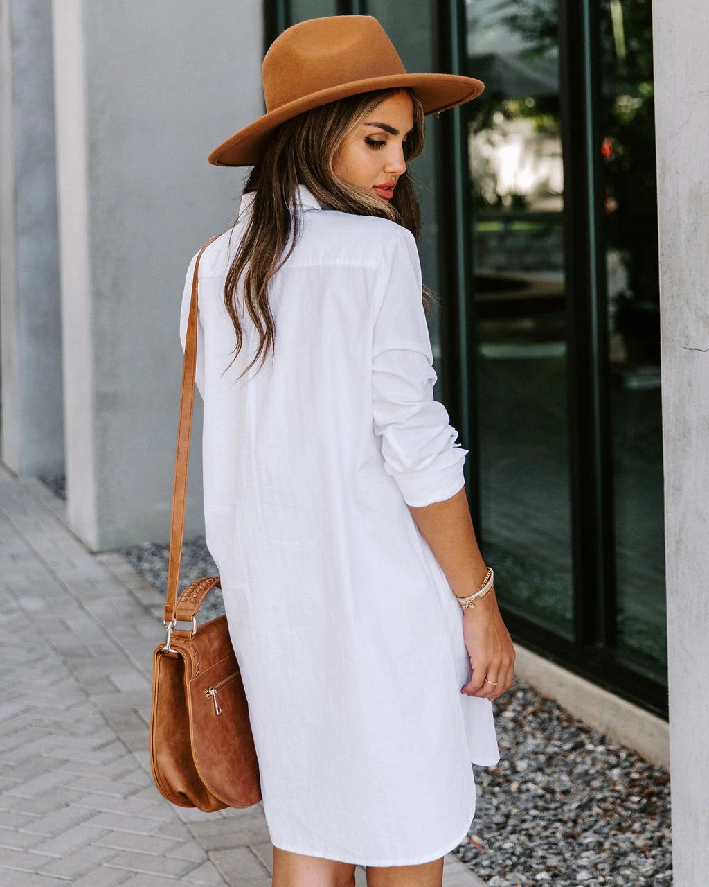 Harmony Cotton Button Down Shirt Dress - White