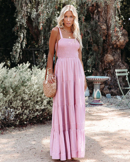 Sunshower Cotton Tiered Maxi Dress - Dusty Rose