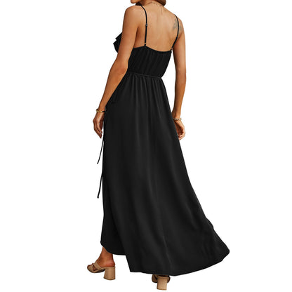 Evanne Pocketed Halter Maxi Dress - Black