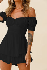 Mahoney Smocked Ruffle Mini Dress - Black