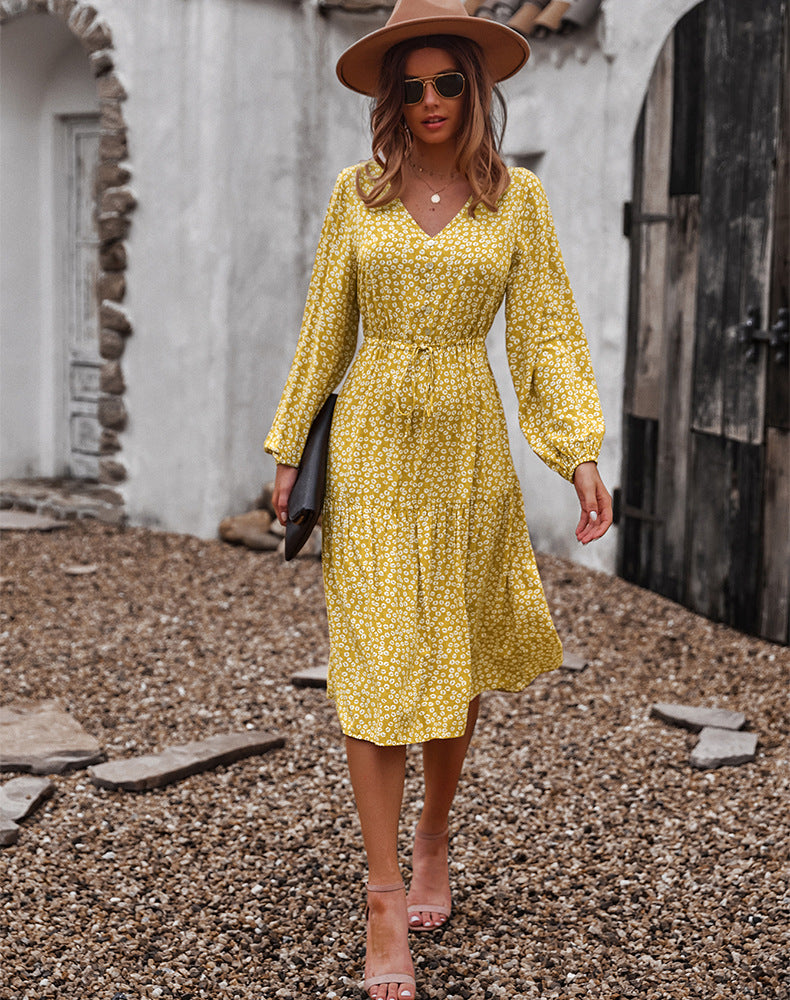 Sunshine On My Mind Floral Babydoll Dress - Mustard