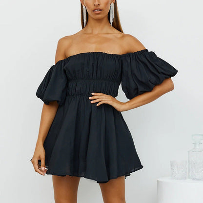 Tess Off The Shoulder Puff Sleeve Dress - Black