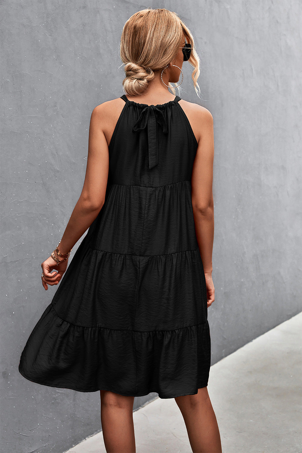 Southern Nights Tiered Halter Dress - Black