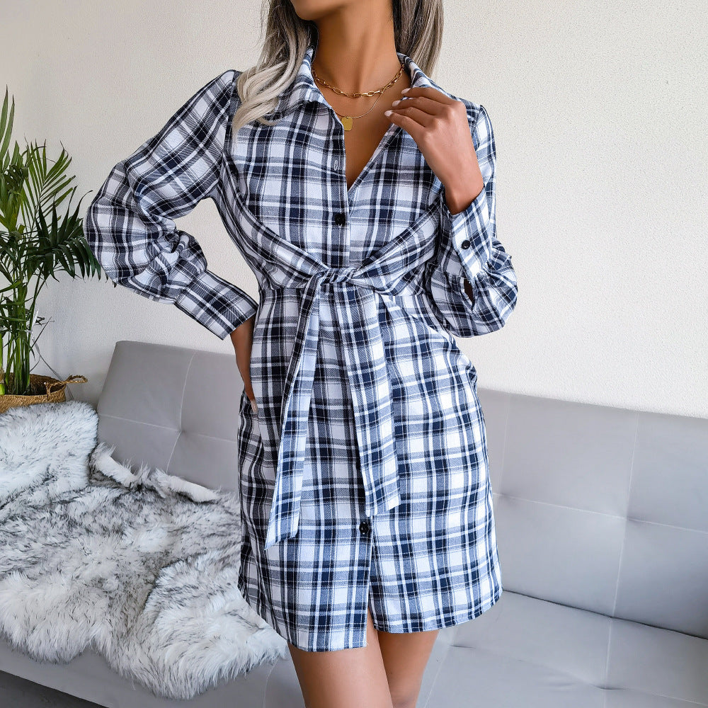 Klay Cotton Plaid Button Down Shirt Dress - Blue - FINAL SALE