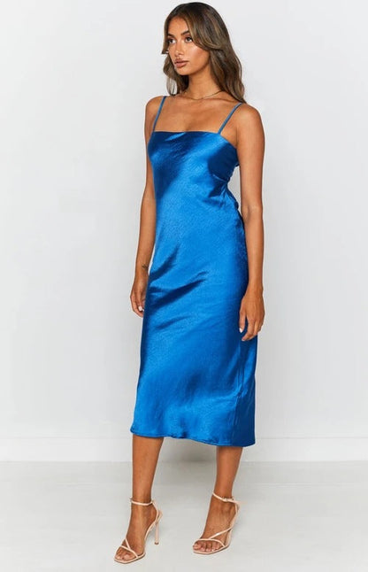 Night To Remember Satin Maxi Dress - Robin Blue