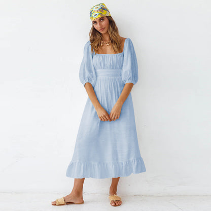 Samantha Puff Sleeve Midi Dress - French Blue