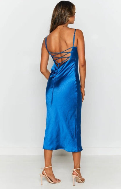 Night To Remember Satin Maxi Dress - Robin Blue