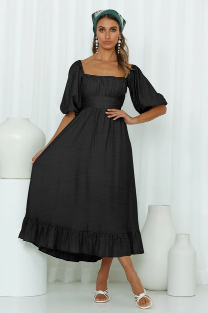 Samantha Puff Sleeve Midi Dress - Black