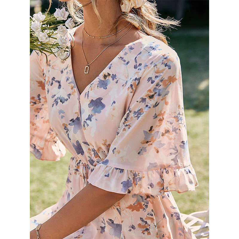 Emma Floral Bell Sleeve Ruffle Dress