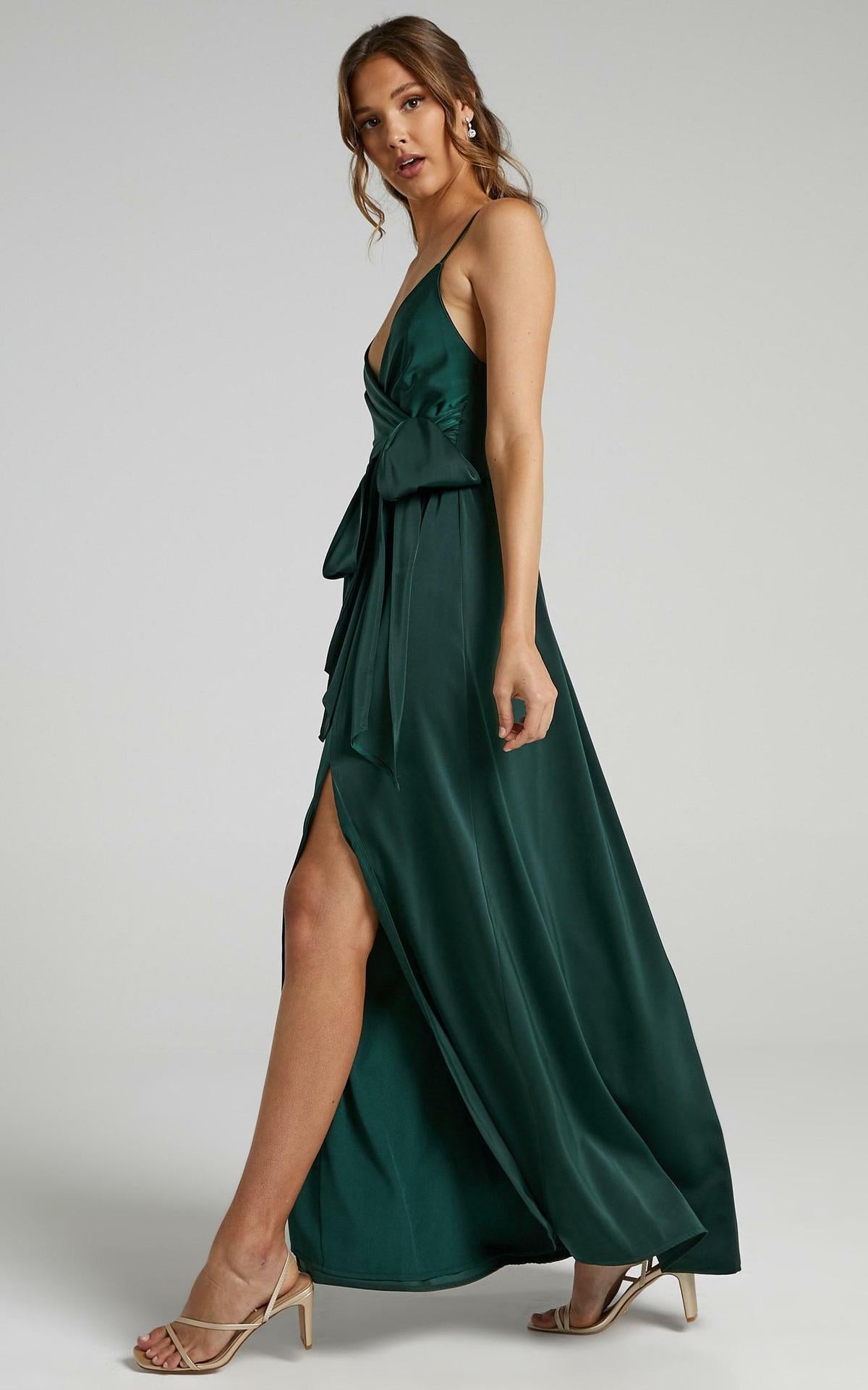 Limelight Satin High Low Maxi Dress - Olive