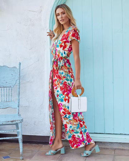 Dear Heart Floral Bardot Wrap Maxi Dress