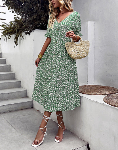 Outback Pocketed Floral Smocked Midi Dress