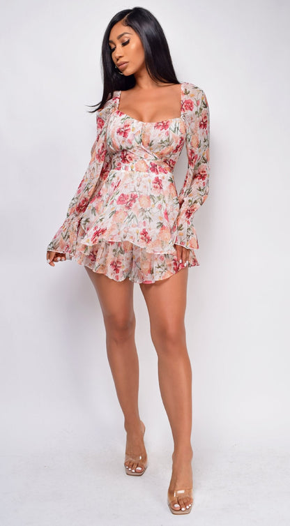 Esperanza Floral Adjustable Balloon Sleeve Dress