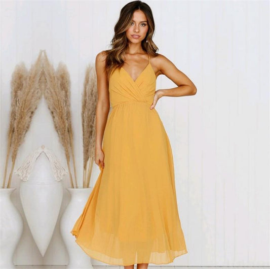 Promotions Slit Maxi Dress - Mustard