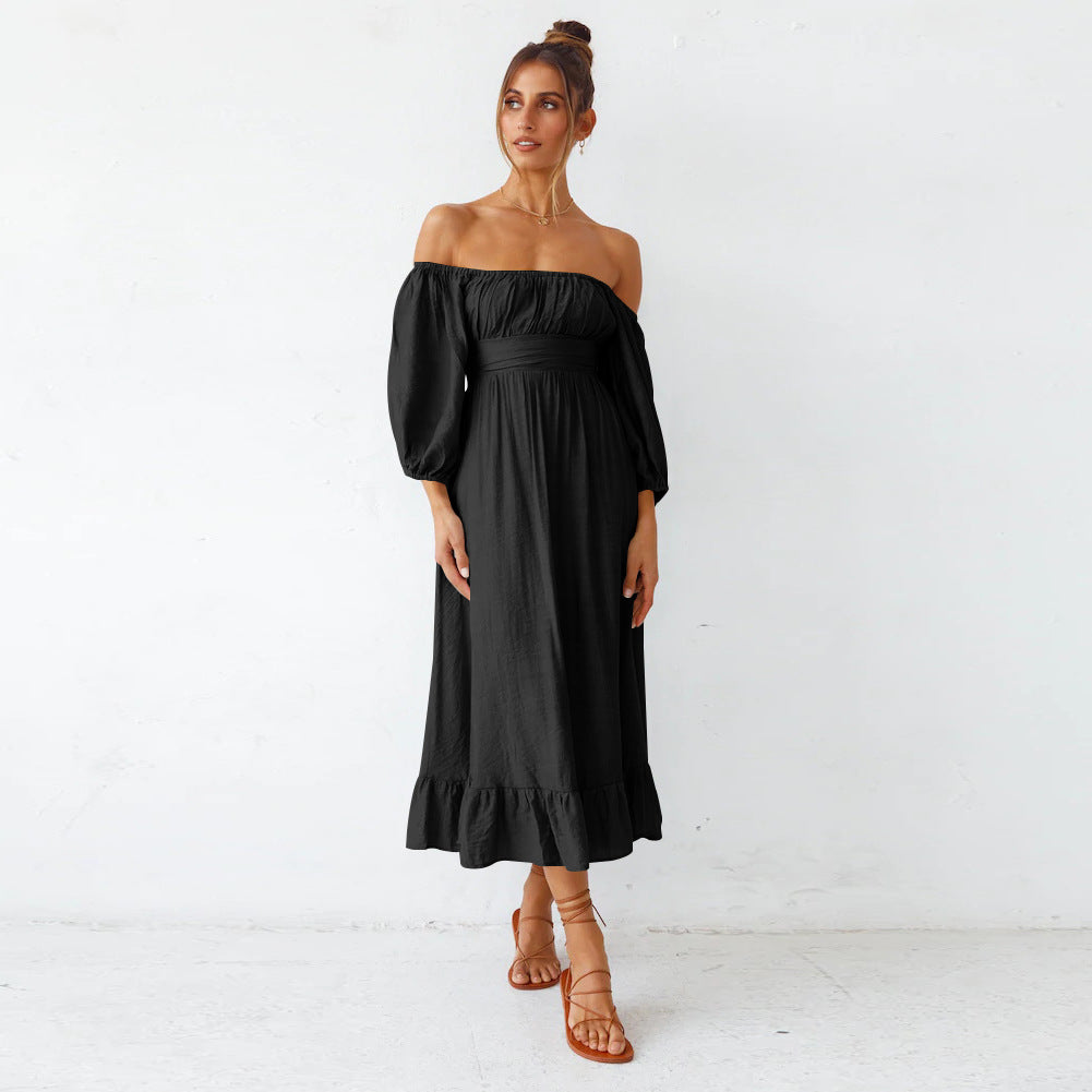 Samantha Puff Sleeve Midi Dress - Black