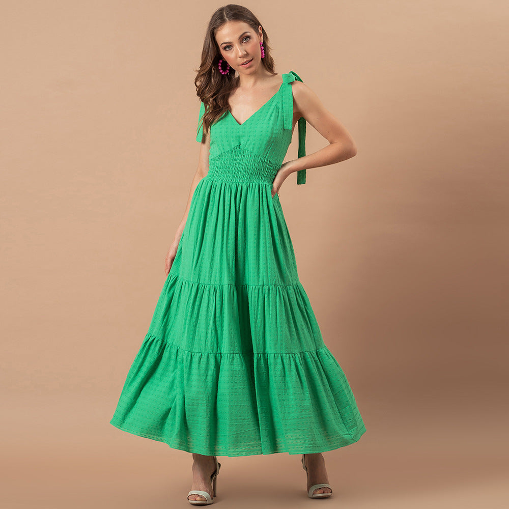 Parisa Embroidered Tiered Midi Dress - Green