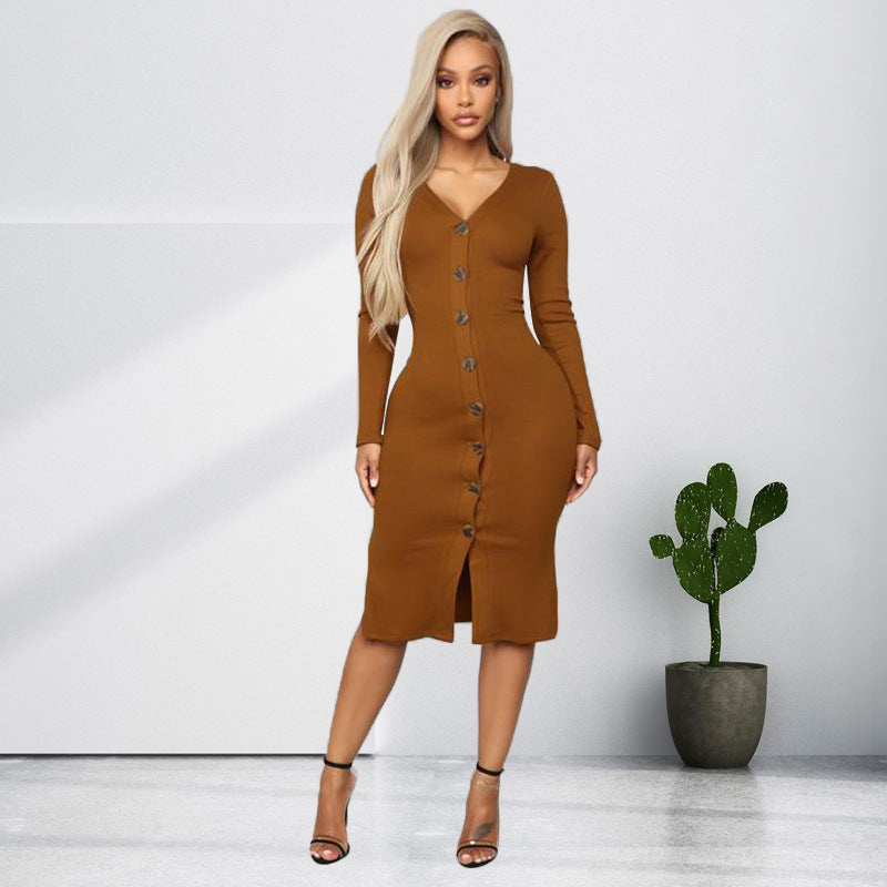 Praia Cotton Blend Ribbed Button Down Midi Dress - Camel - FINAL SALE