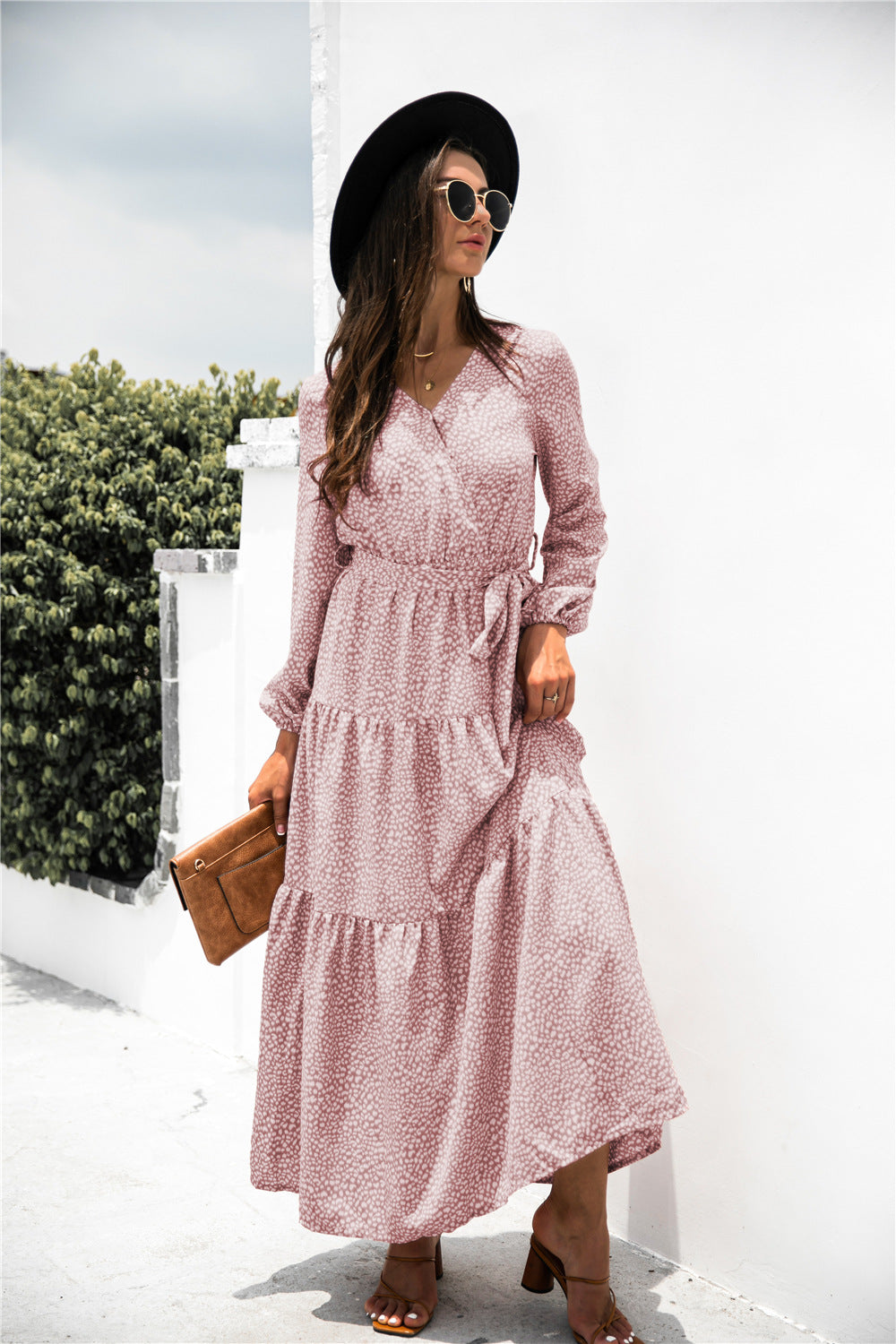 Sanibel Swiss Dot Boho Maxi Dress - Marsala