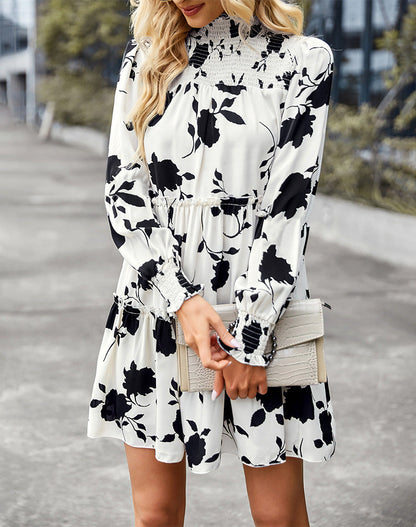 Promenade Printed Mock Neck Babydoll Dress