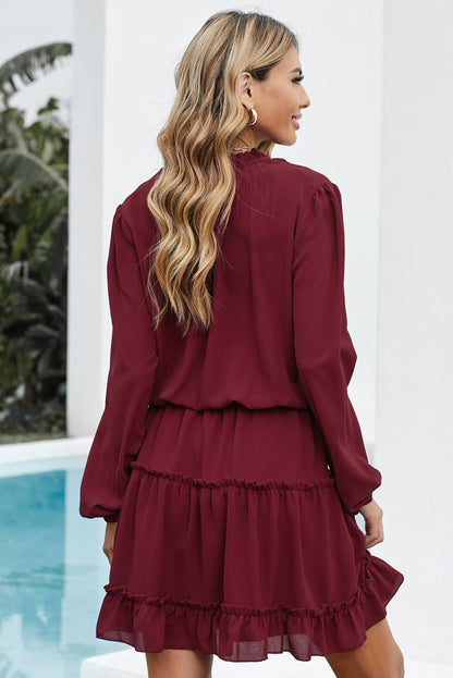 Dillon Ruffle Trim Dress - Burgundy