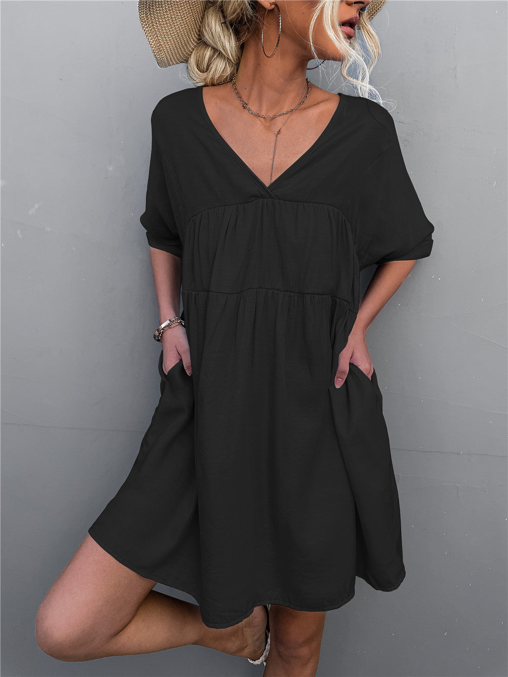 Cheers To Summer Pocketed Tassel Dress - Black