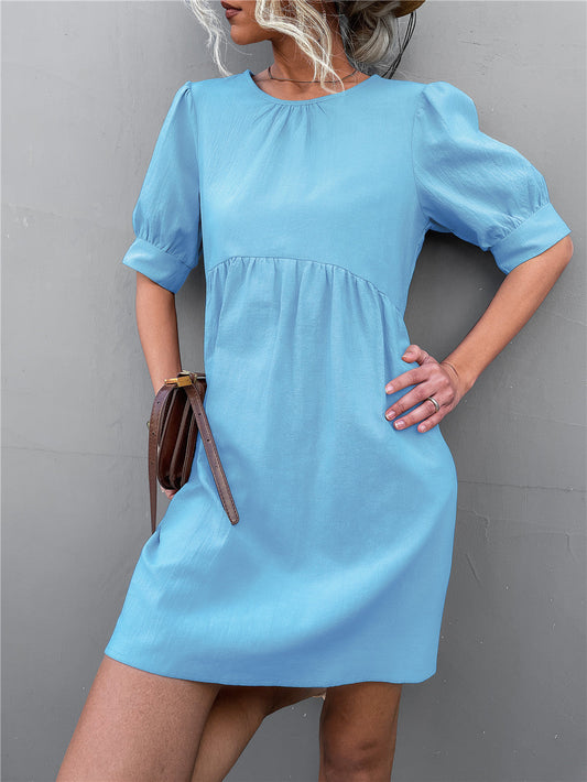 Marketa Puff Sleeve Babydoll Dress - Blue