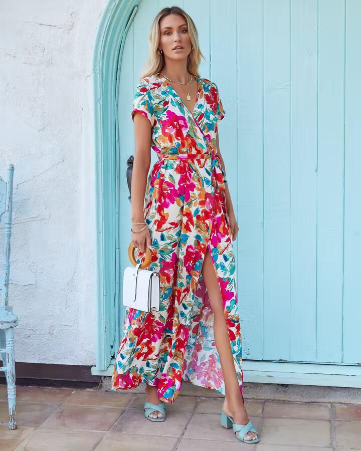 Dear Heart Floral Bardot Wrap Maxi Dress