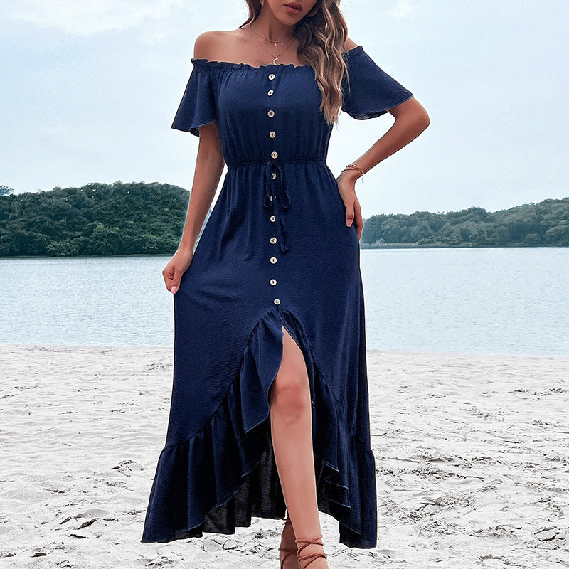 Some Like It Hot Smocked Off The Shoulder Dress - Navy