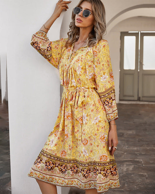 Sanibel Swiss Dot Boho Maxi Dress - Pale Yellow